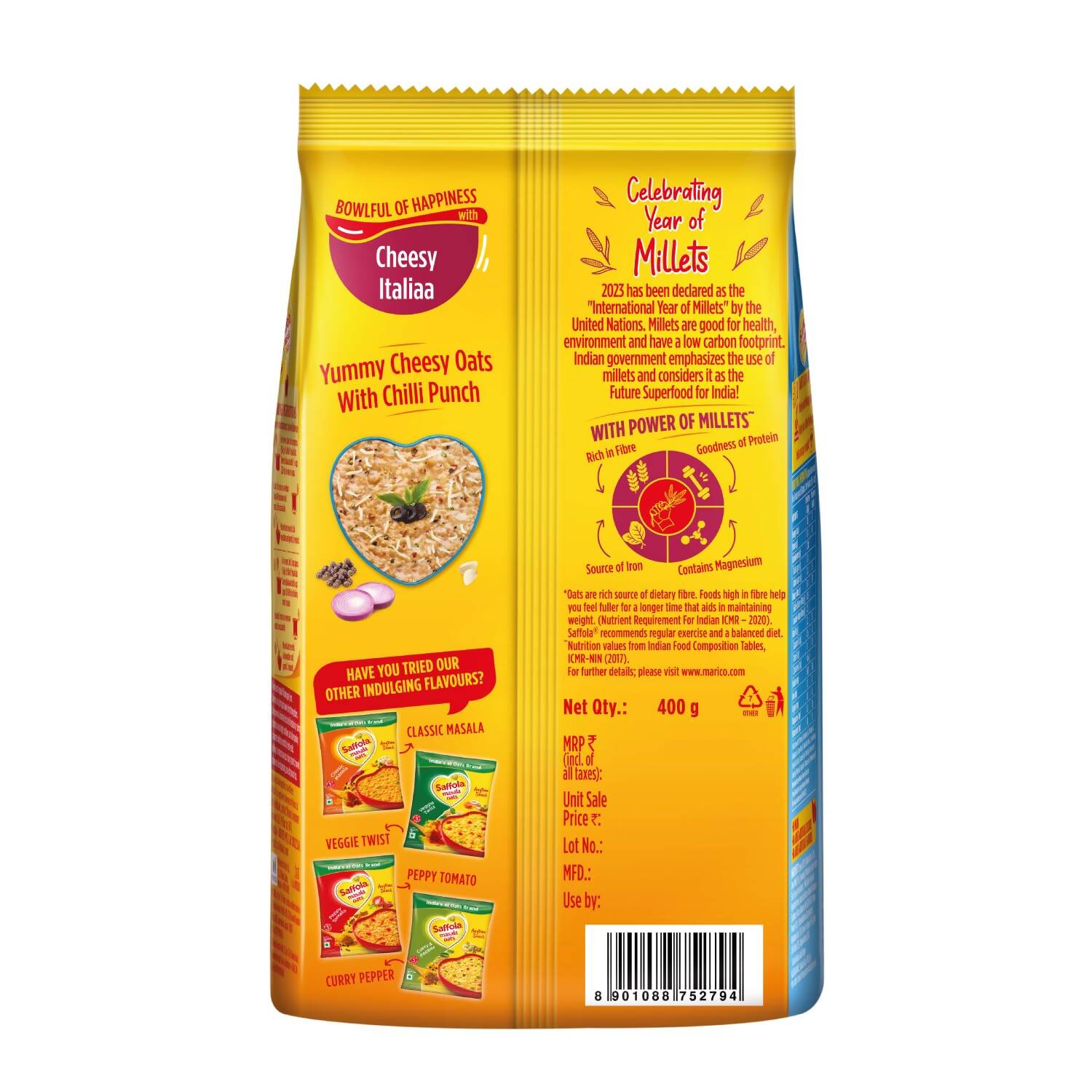Saffola Cheesy Italian Masala Oats | Grocsy