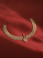 Gold-Polished Green White Kundan-Studded Beaded Matha Patti - Ruby Raang | Grocsy