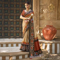 Beige Bhagalpuri Silk Pure Gota Work Saree With Unstitched Blouse - Norita Gajri | Grocsy