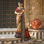 Beige Bhagalpuri Silk Pure Gota Work Saree With Unstitched Blouse - Norita Gajri | Grocsy