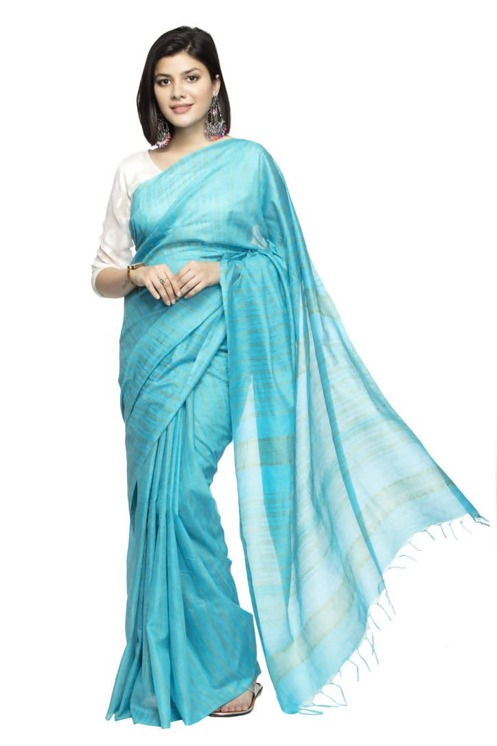 Mominos Fashion Firozi Color Bhagalpuri Saree | Grocsy