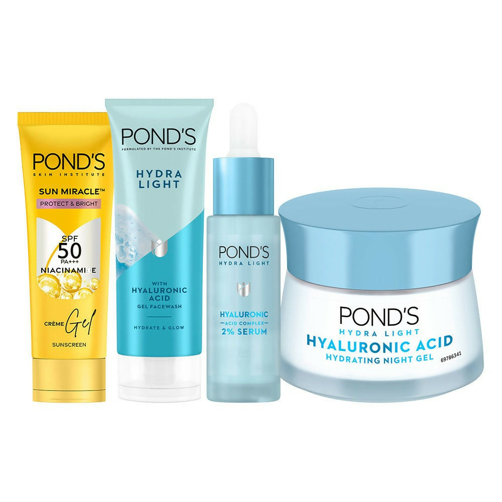 Ponds Hyaluronic Acid CSMS (Cleanser, Serum, Moisturizer, Sunscreen) Regime Kit | Grocsy
