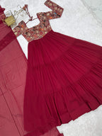 Evanik Women Maroon Festive Wear Embroidered Anarkali Kurta with Dupatta | Grocsy
