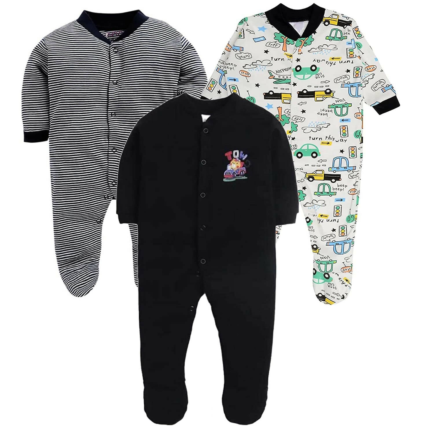 Daddy - G Rompers/Sleepsuits/Jumpsuit /Night Suits for New Born Babies - Black | Grocsy