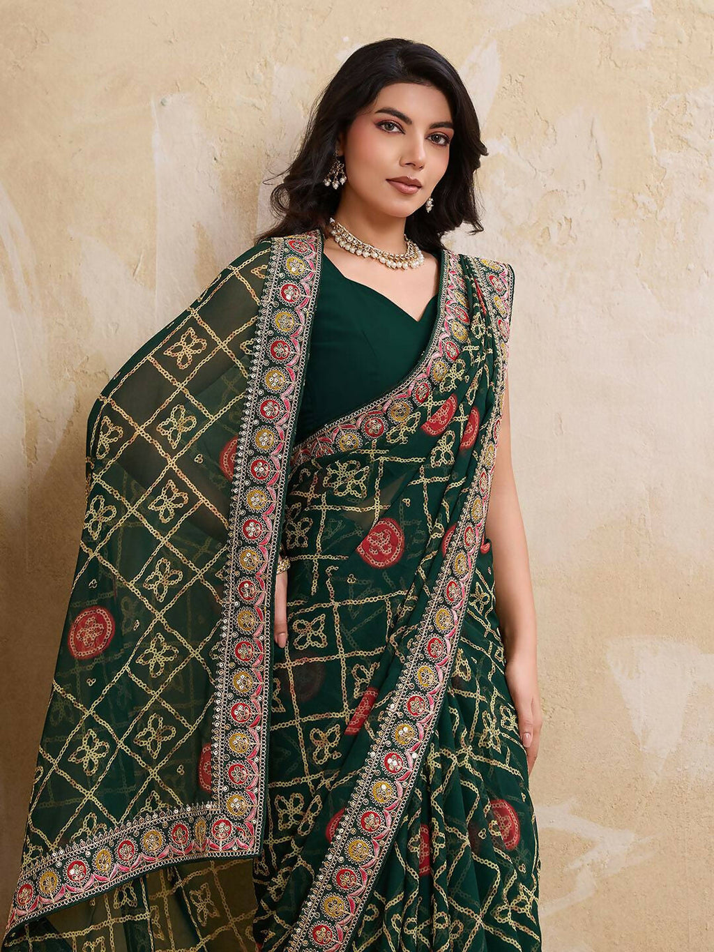 Teeya Creation Womens Stylish Simply Wedding Wear Georgette Saree-Green | Grocsy