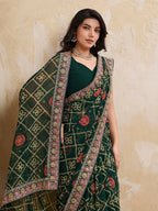 Teeya Creation Womens Stylish Simply Wedding Wear Georgette Saree-Green | Grocsy