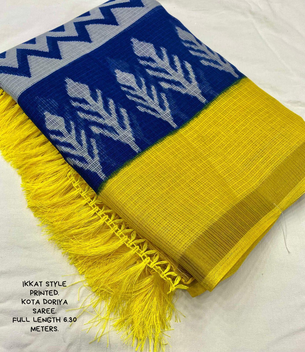 Blue Polycotton Ethnic Motifs Saree with Unstitched Blouse - A2M | Grocsy