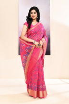 Piyari Fashion Women's Pink Embellished Cotton Blend Printed Saree | Grocsy