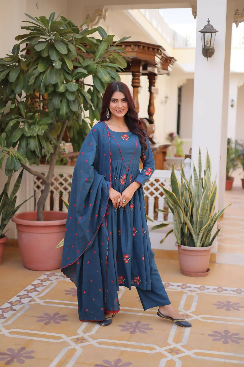 Teeya Creation Womens New Trendy Simple Cotton With Embroidered Work Kurta Set | Grocsy