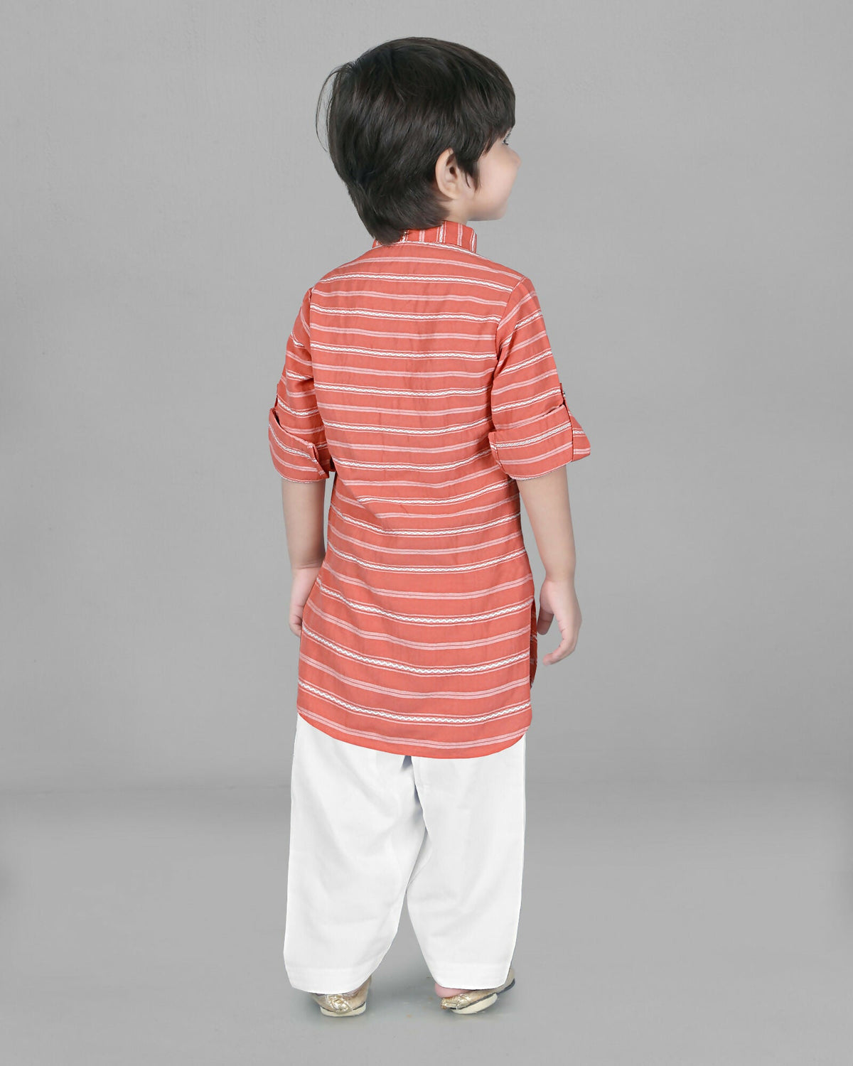 Joban Fashion Kids Island Cotton Full Sleeves Striped Kurta and Pyjama- Peach | Grocsy