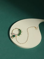 Gold-Polished White Green Kundan Studded Beaded Chain Nose Pin - Ruby Raang | Grocsy