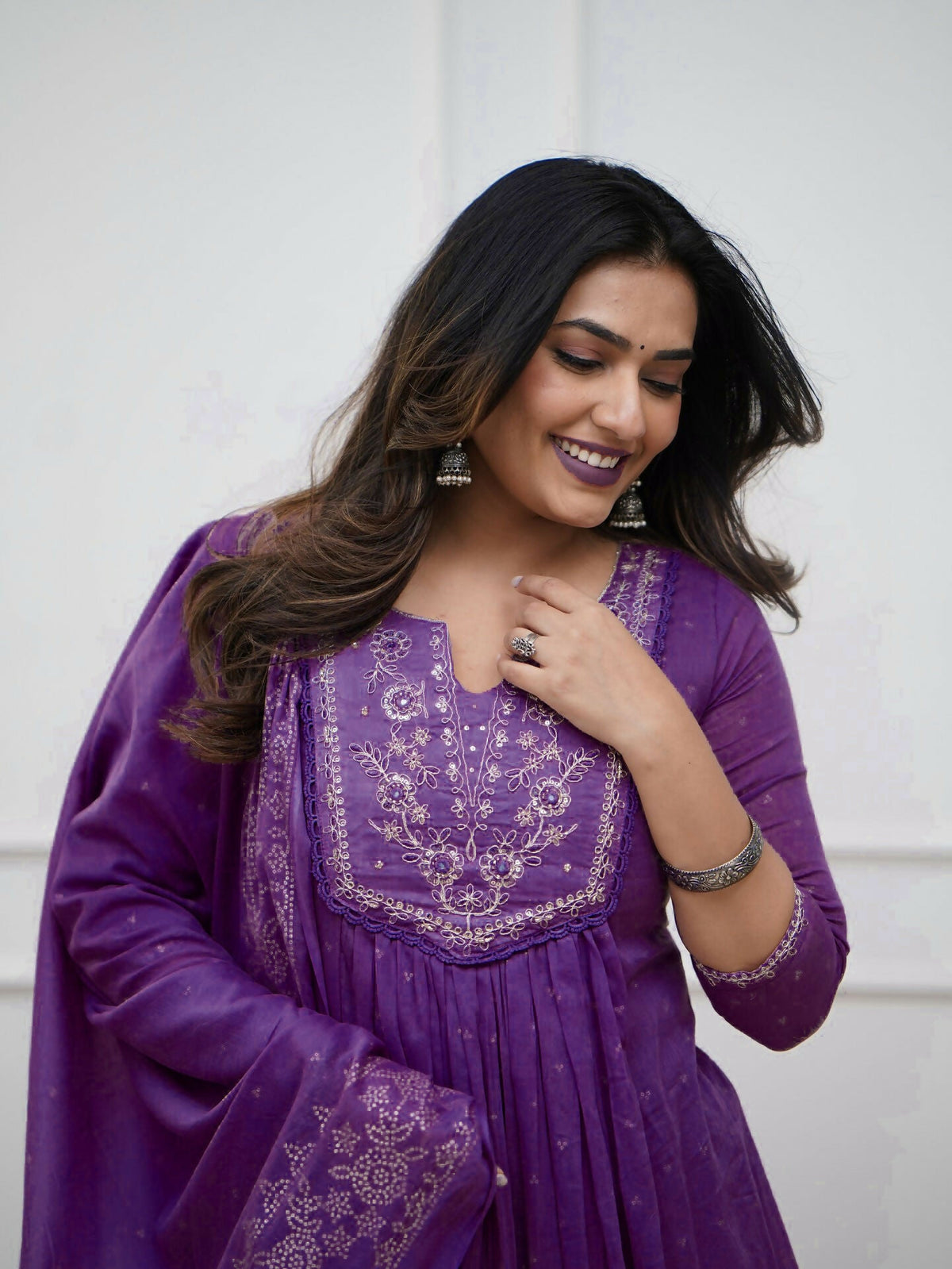 The52 Women's Beautiful Cotton Fabric Embroidery Work Straight Kurta Pant and Dupatta Set | Grocsy