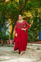 Joban Fashion Maroon Readymade Kurta Set With Sequence embroidery Work | Grocsy