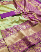 DEIANA'S Beautiful Designer Golden zari Soft Lichi Silk Saree - Pista | Grocsy