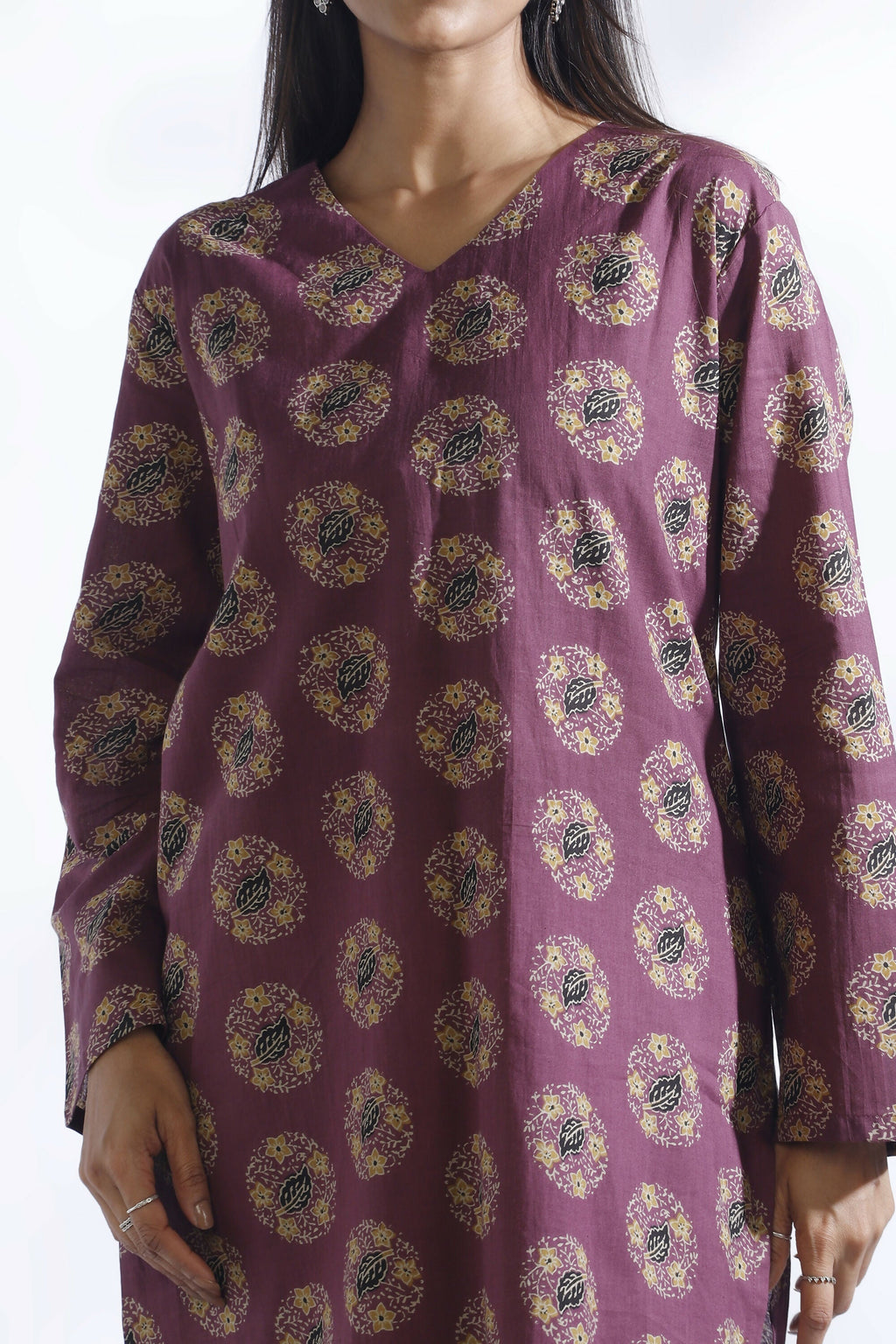 Breathables Wine Butta Print Cotton Kurta & Pants Set | Grocsy