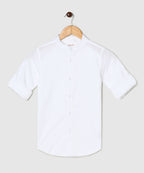 Manet Boys Mandarin Collar Full Sleeves Melange Shirt - White | Grocsy
