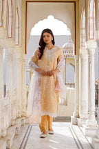 Vaasva Women Peach Linen Printed Kurta, Pant & Dupatta set | Grocsy