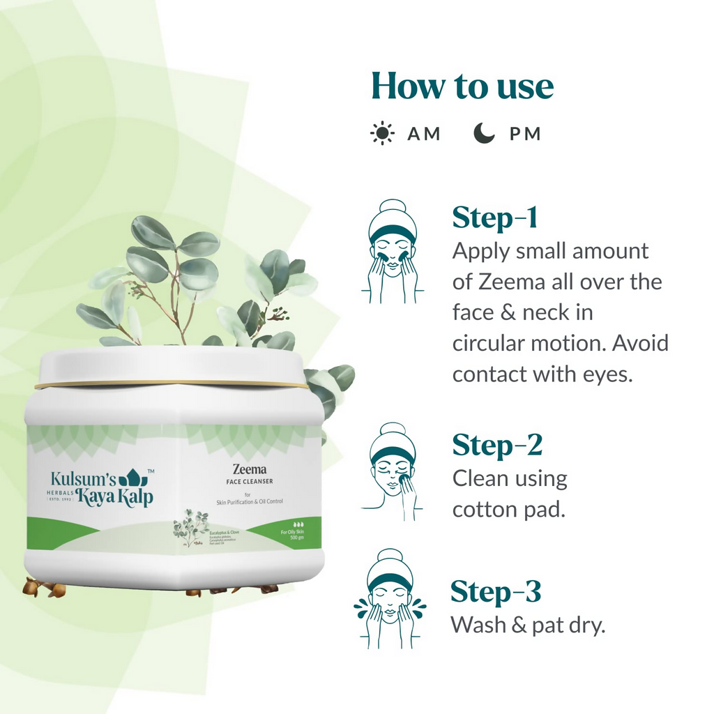 Kulsum's Kaya Kalp Zeema Face Cleanser For Skin Purification & Oil Control With Eucalyptus & Clove | Grocsy