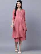 Myshka Stylish Pink Cotton 3/4 Sleeve Women's Kurta Palazzo Set | Grocsy