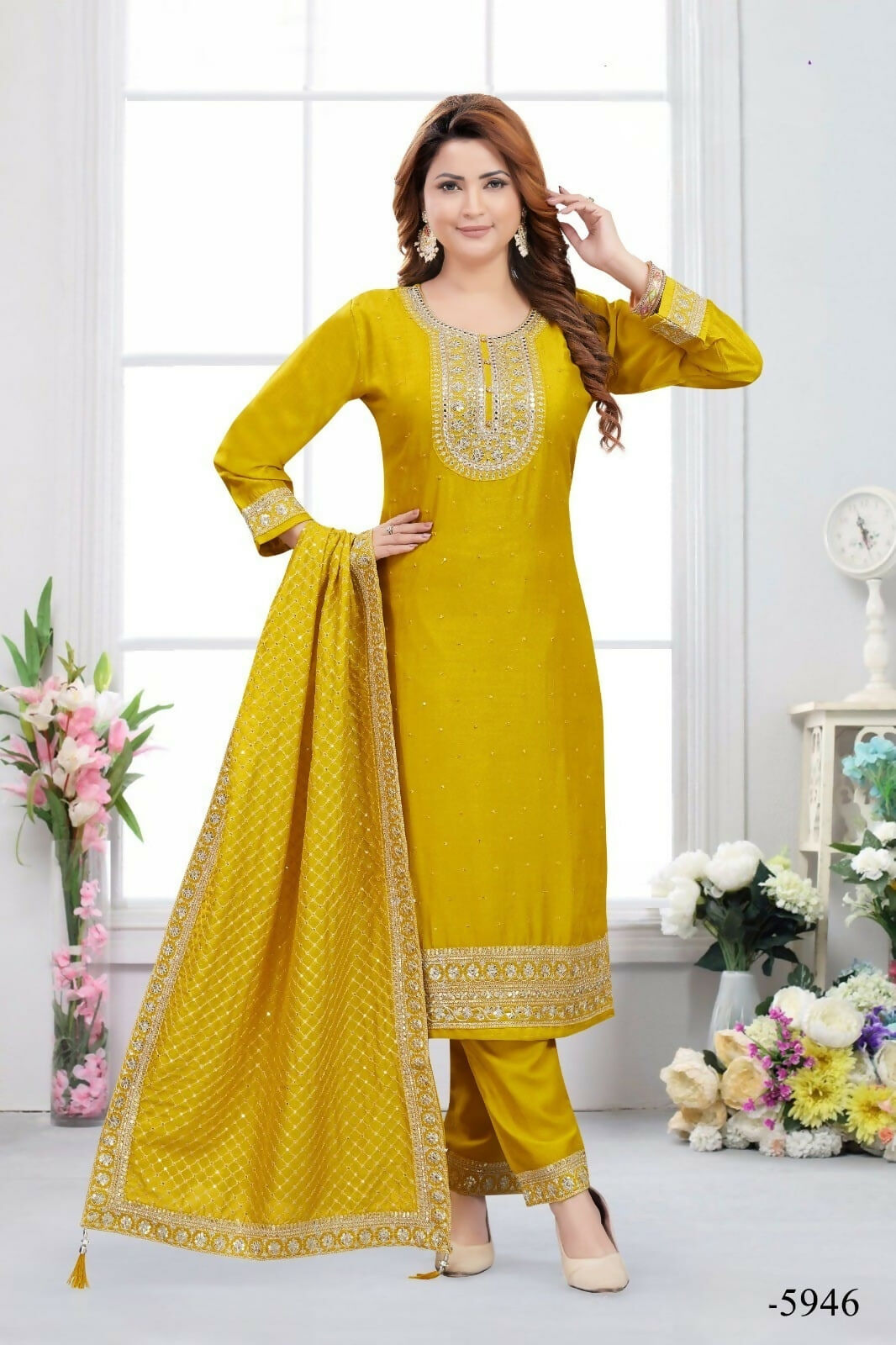 Joban Fashion Muslin Silk Gold Color Kurta Set | Grocsy