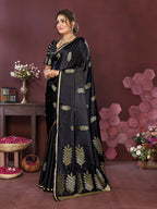 Joban Fashion Black Floral Motifs Banarasi Silk Sarees | Grocsy