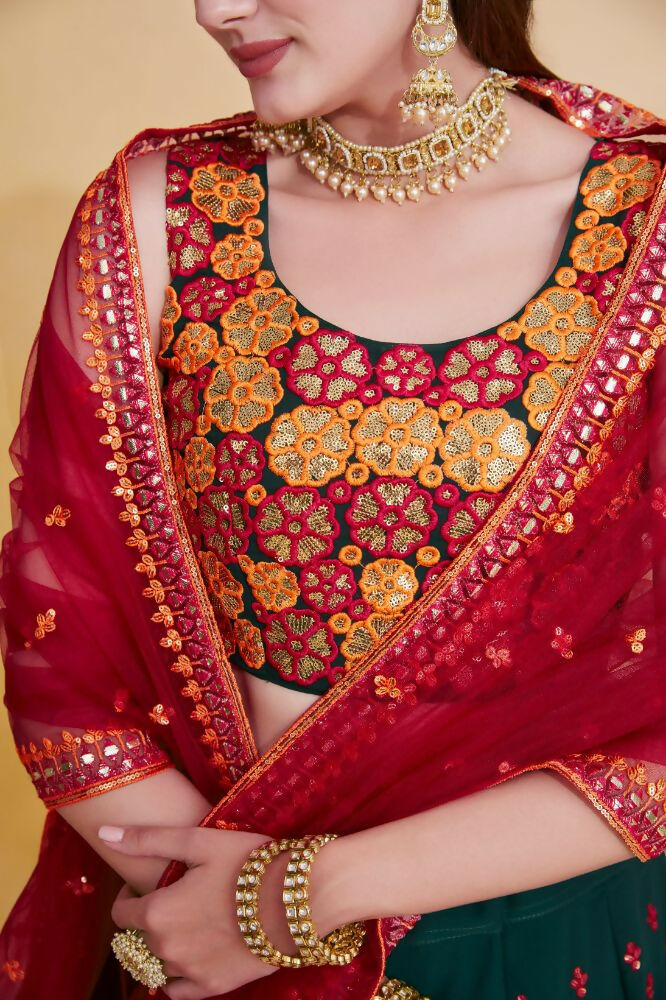Green Georgette Sequence Embroidery Work Lehenga Choli - Jihu Culture | Grocsy