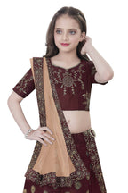 Dwiden Maroon Gulab Tafetta Sattin Semi-Stitched Girl'S Lehenga Choli | Grocsy
