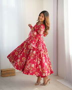 Joban Fashion Pink Kurta Set Organza Sequin Embroidery Work | Grocsy