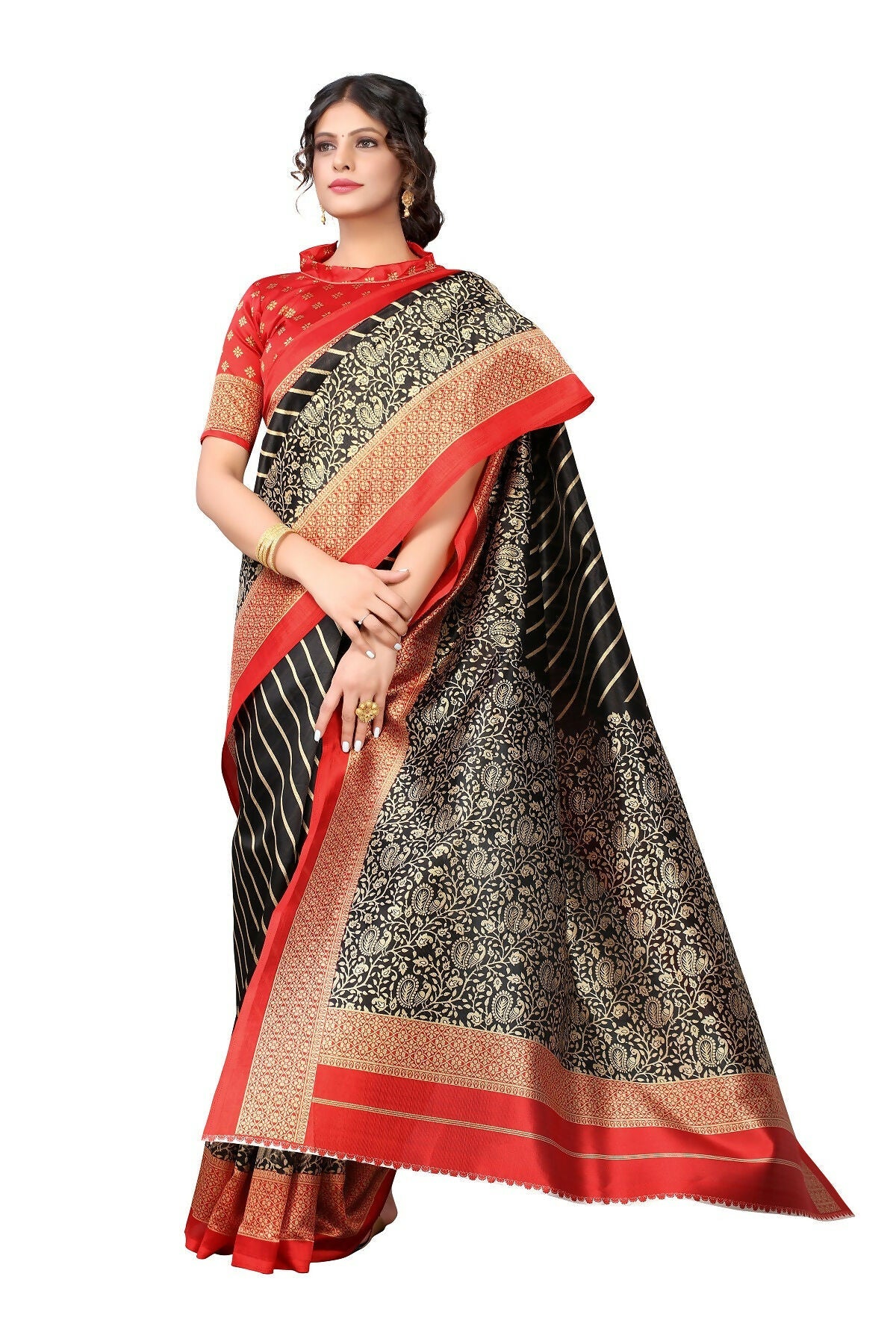 Vamika Black Printed Art Silk Saree | Grocsy