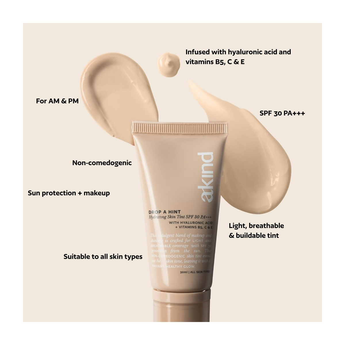 Akind Drop A Hint Hydrating Skin Tint Spf 30 Pa+++ 120 Vanilla | Grocsy