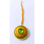 Green and Gold Silk Threaded Necklace Set with Earrings and Maang Tika