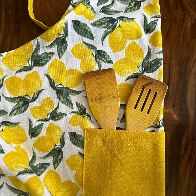 Oak & Lily 100% Cotton Kitchen Apron-Lemon Yellow | Grocsy
