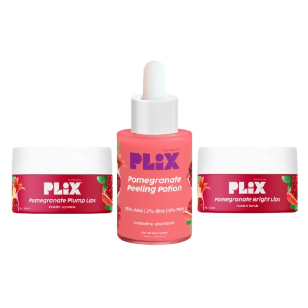 PLIX The Plant Fix Pomegranate Plump Lips, Puddin Mask & Scrub With Peeling Potion | Grocsy