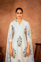 Joban Fashion Off White Blue Hand Block Printed Cotton Suit Set | Grocsy