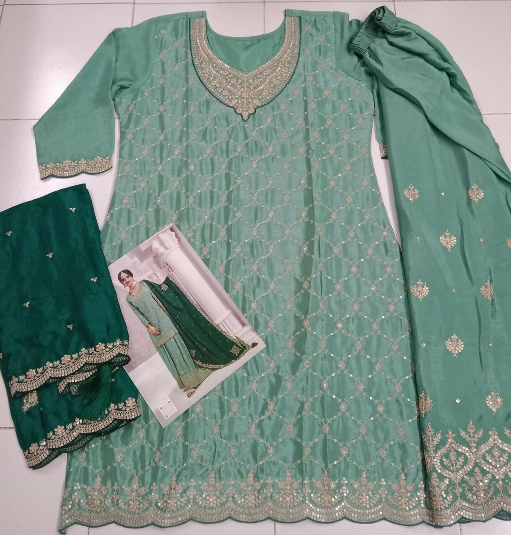 Vastranavya Exquisite Turquoise Heavy Chinon with Embroidered & Sequins Work Salwar Suits | Grocsy