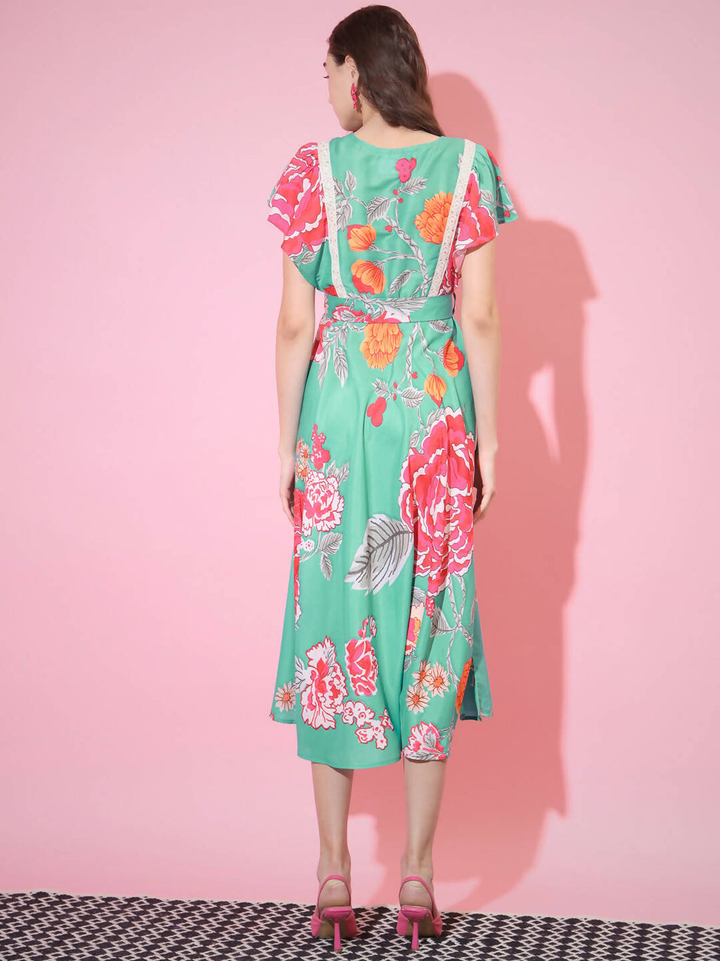Myshka Women's Green Floral Printed Empire Dress | Grocsy