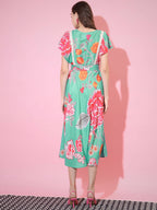 Myshka Women's Green Floral Printed Empire Dress | Grocsy