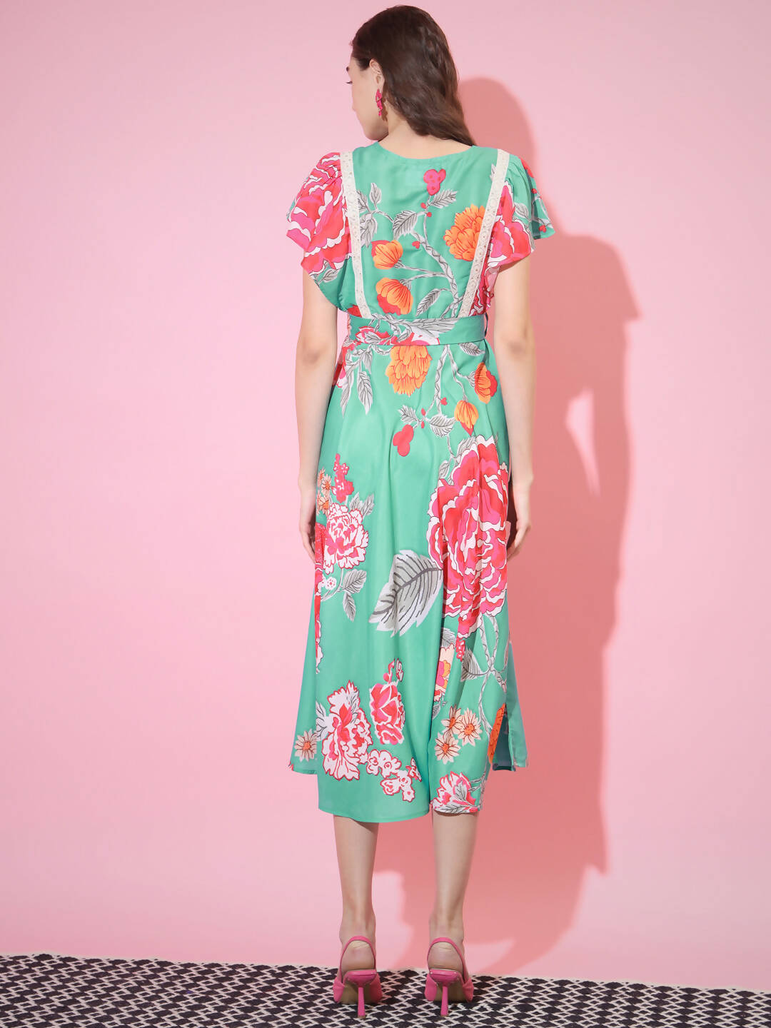 Myshka Women's Green Floral Printed Empire Dress | Grocsy