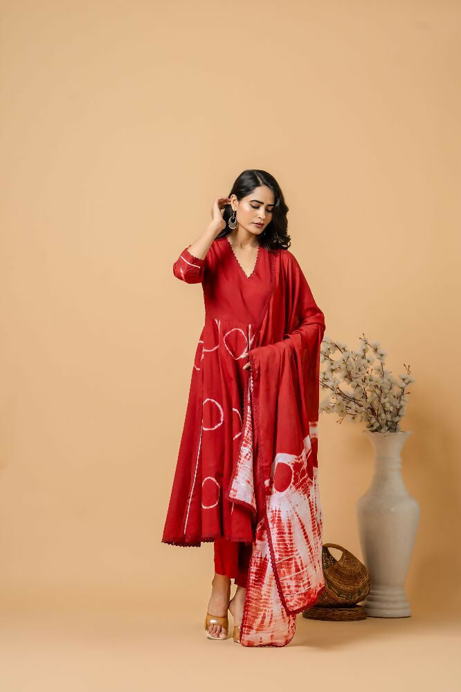 Joban Fashion Red Tie & Dye Cotton Suit Set | Grocsy