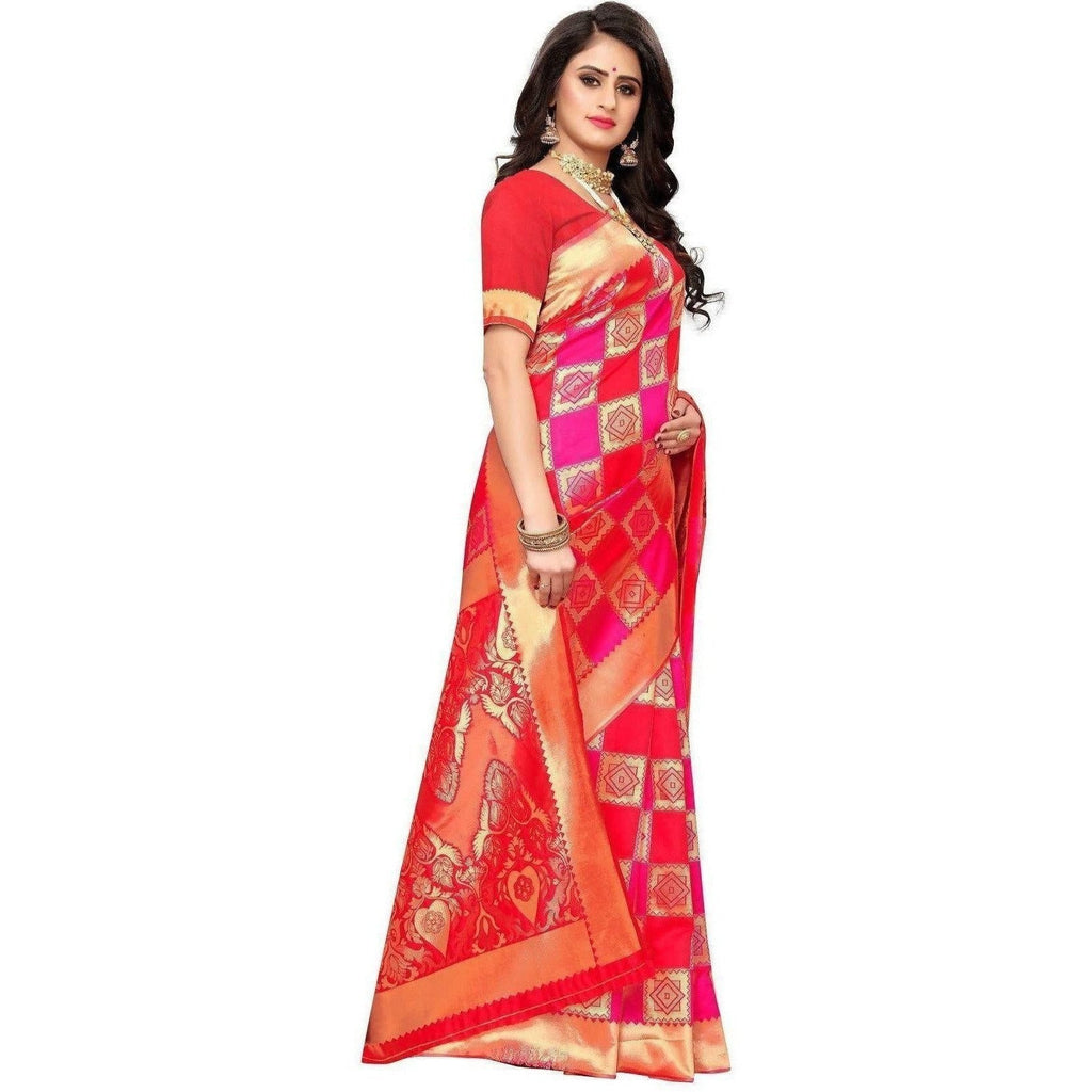 Vamika Banarasi Jaquard Pink Weaving Saree (Banarasi 30) | Grocsy