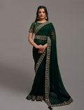 PR Fashion Green Zometo Embroidery Lace Saree | Grocsy
