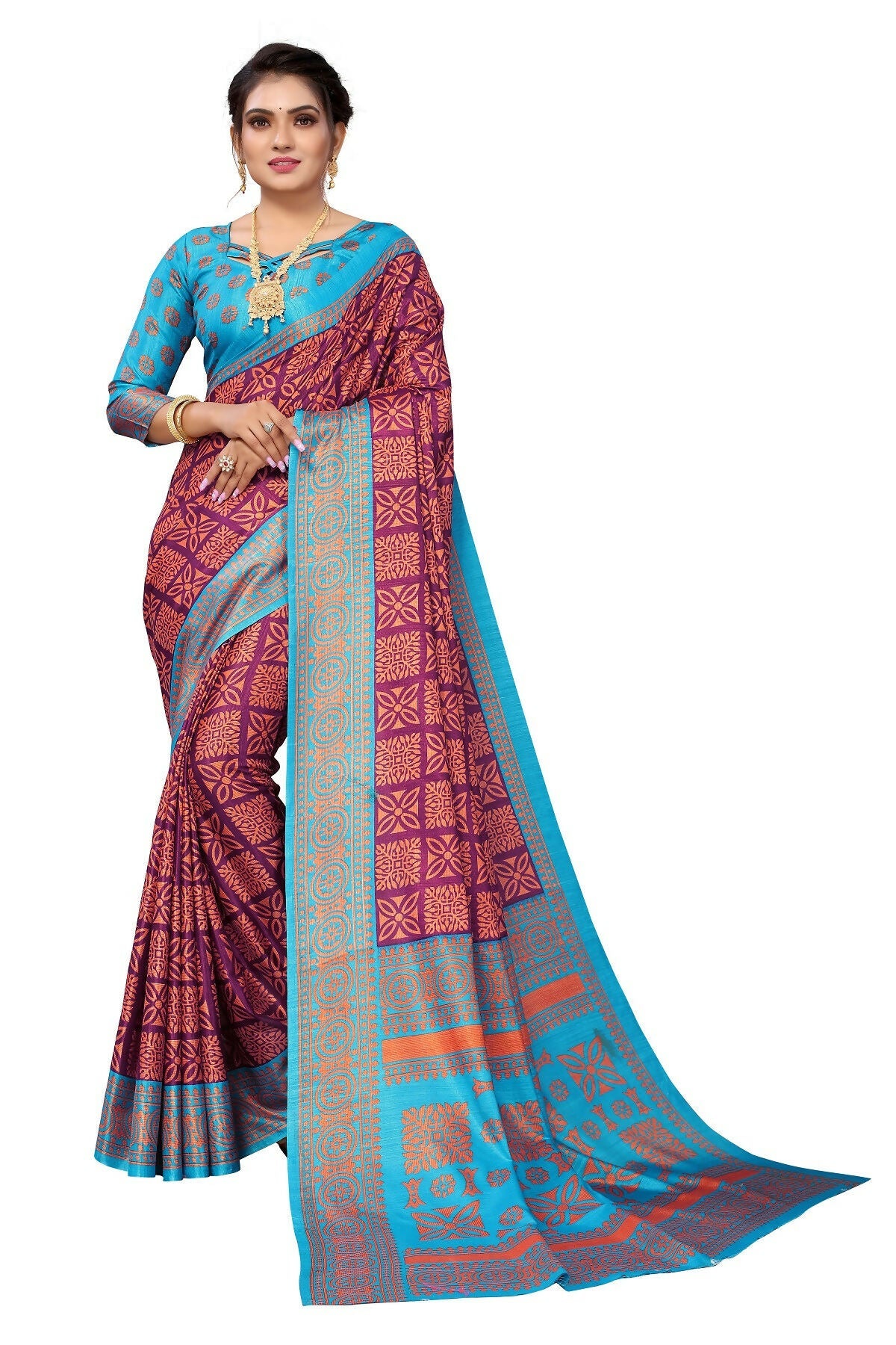 Vamika Purple Printed Art Silk Saree | Grocsy