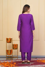 Purple Viscose Chanderi Embroidered Stitched Suit With Dupatta - Tanisha | Grocsy
