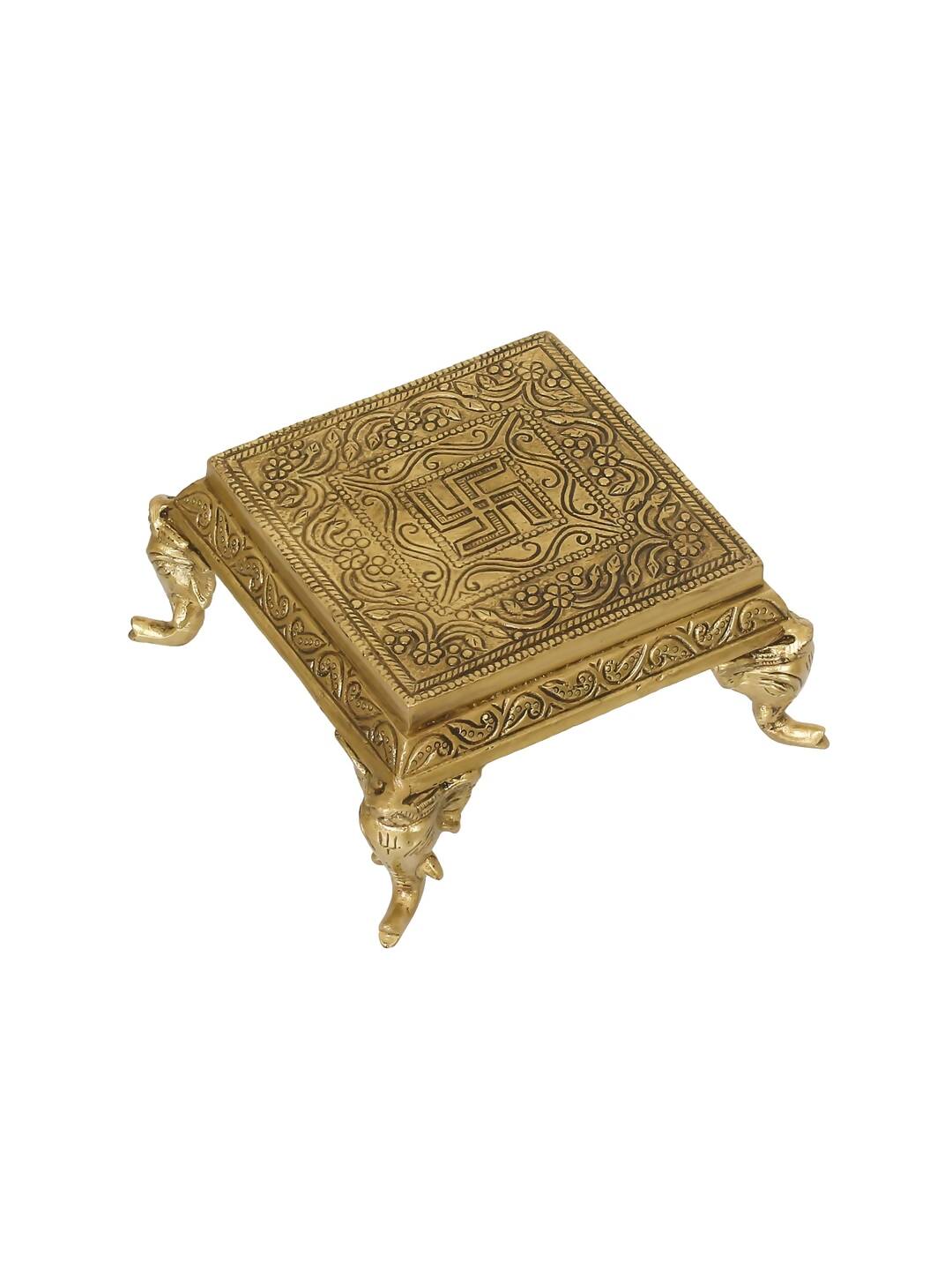 eCraftIndia Gold-Toned Handcrafted Traditional Pooja Chowki With Swastik | Grocsy