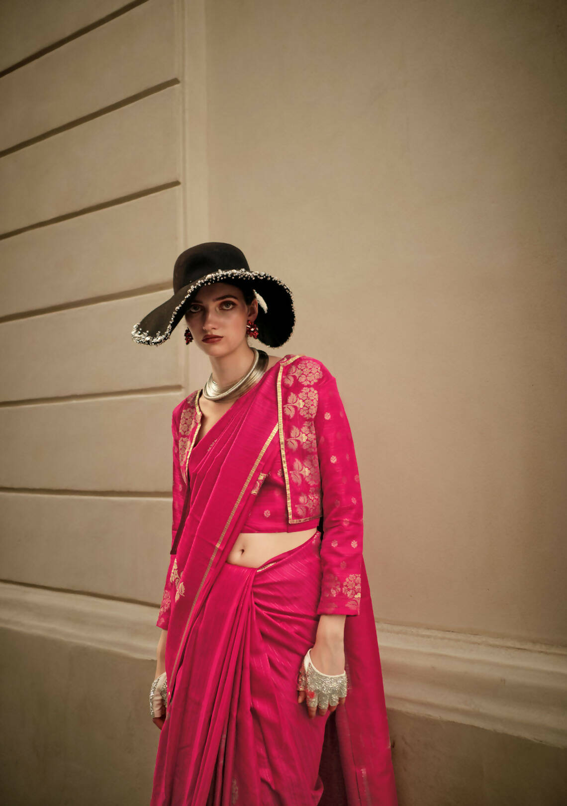 Dark Pink Weavead Thread & Zari Work, Handloom Weaving Banarasi Satin Silk Saree - Rajtex Kronicle Silk | Grocsy