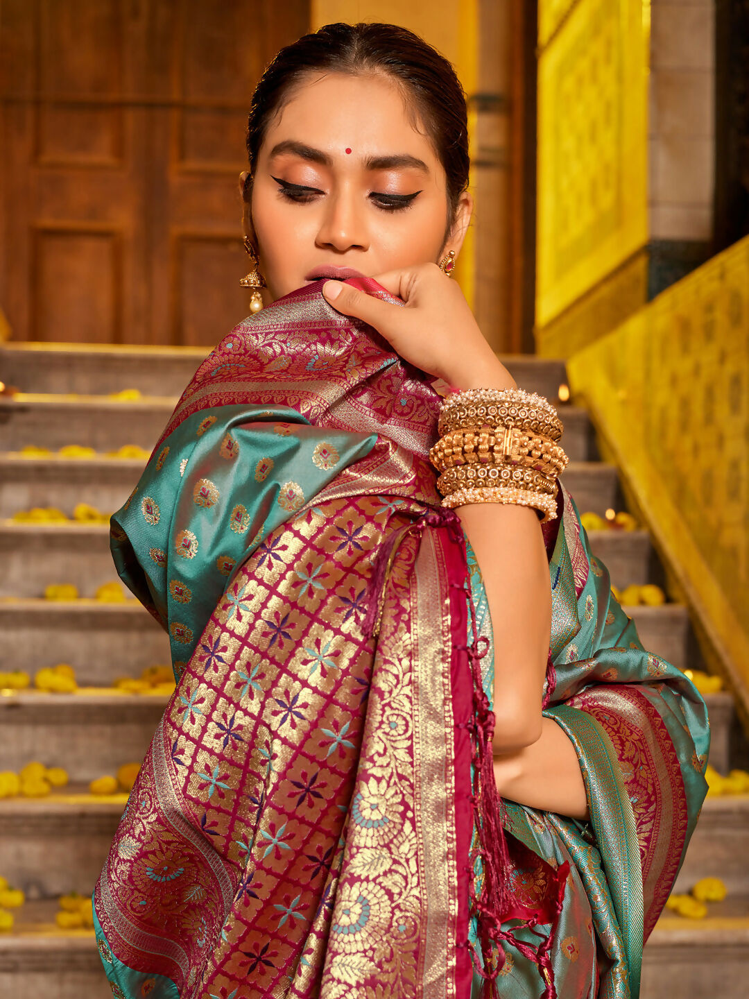 Shree Shyam Fashion Banarasi Silk Sea Green Saree | Grocsy