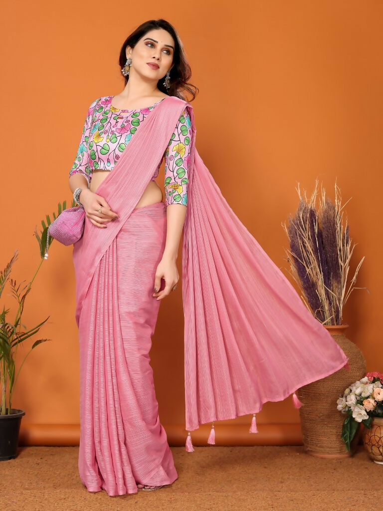 Partywear Designer Rose Polyester Zari Fancy Saree - Starwalk | Grocsy