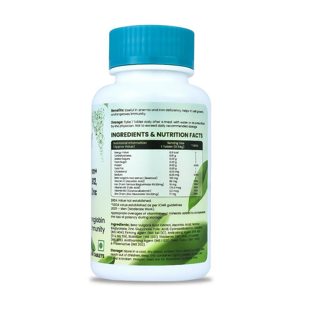 Sprowt Chelated Iron + Vitamin C, B12, Folic Acid & Zinc Tablets | Grocsy