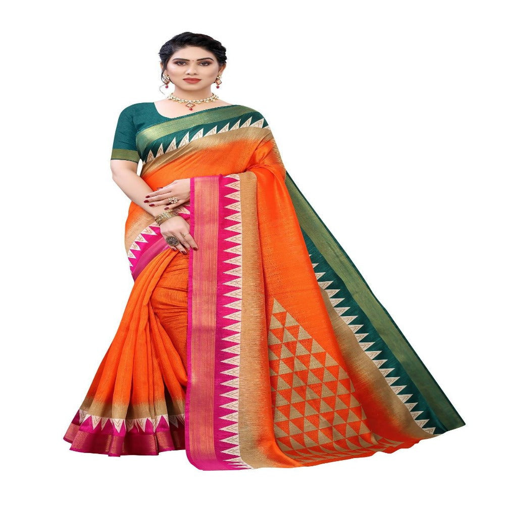 Vamika Orange Linen Jari Border Saree (GUNJAN Orange) | Grocsy