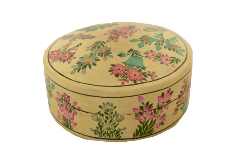 Nizalia Floral Motif Embossed Cream Paper Mache Round Coasters | Grocsy